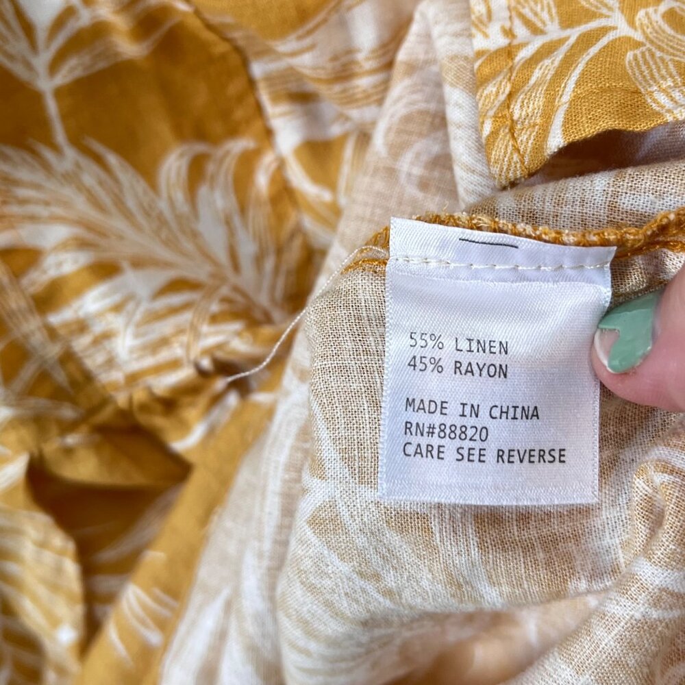 Sigrid Olsen Womens Yellow & White Leaf Print‎ Linen Blend Blouse Puff Sleeve M - Picture 3 of 4